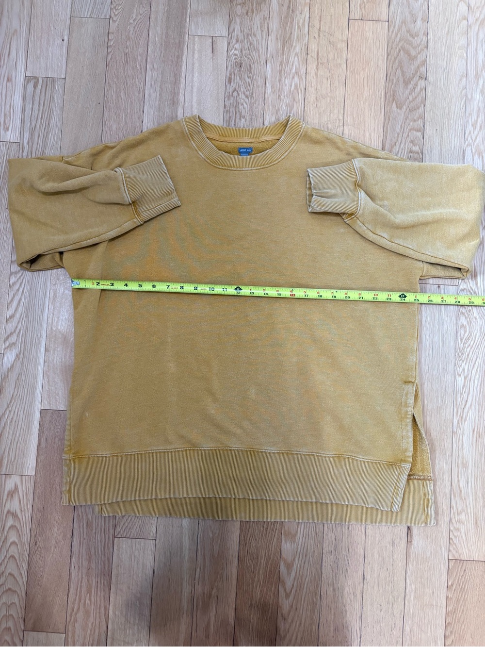 Aerie Oversized Crewneck Sweatshirt XL Distressed Mustard Yellow Side Slit Cozy - Picture 6 of 8